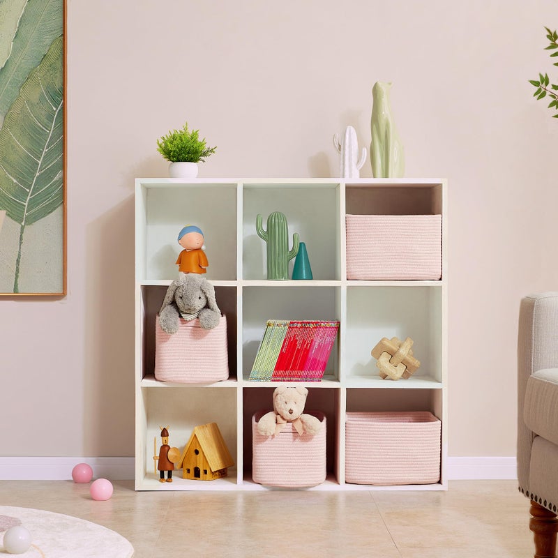 ENAORGAN Set of 4 Pink Rope Basket for Shelves Woven Rectangle Storage Basket Bins for Nursery Toy Storage for Baby Girl - Image 2