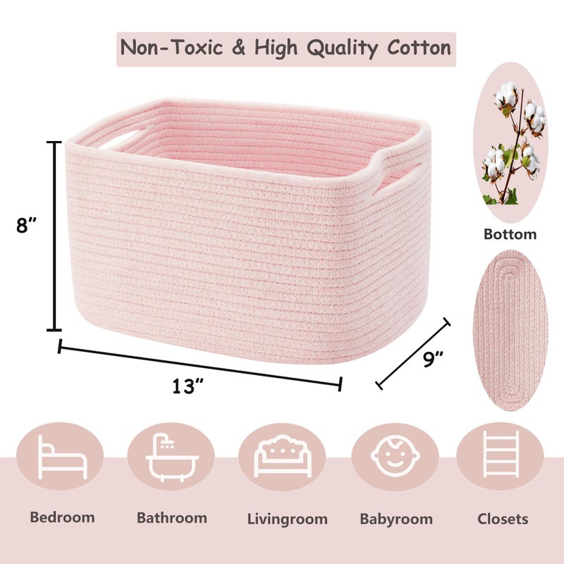 ENAORGAN Set of 4 Pink Rope Basket for Shelves Woven Rectangle Storage Basket Bins for Nursery Toy Storage for Baby Girl - Image 4