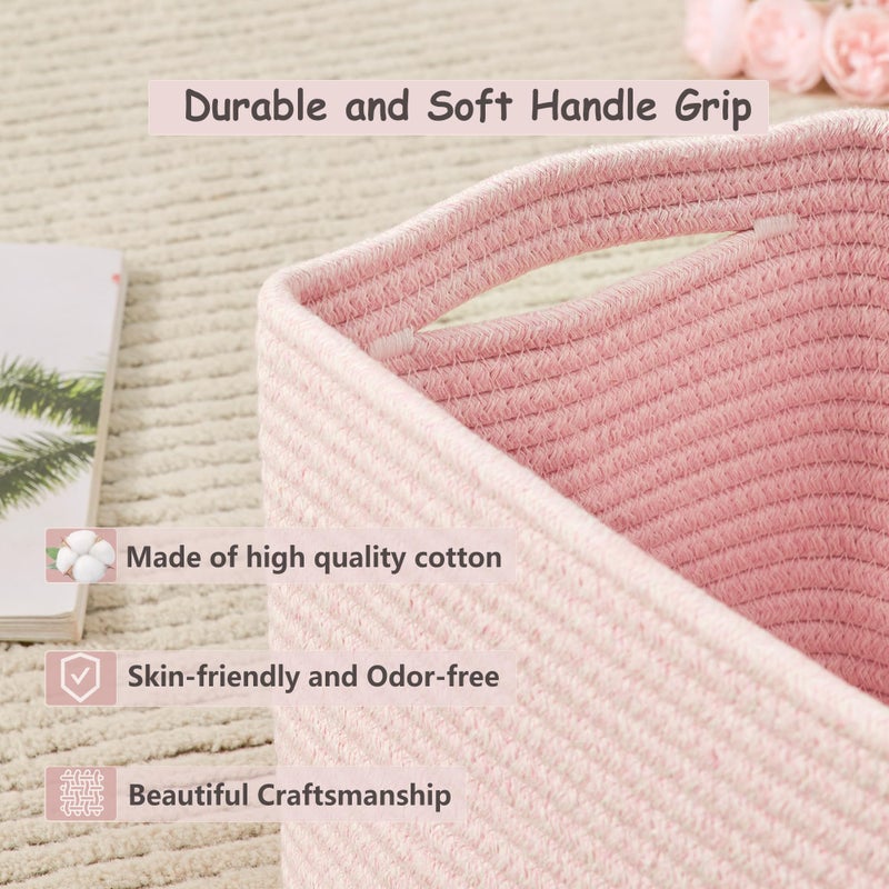 ENAORGAN Set of 4 Pink Rope Basket for Shelves Woven Rectangle Storage Basket Bins for Nursery Toy Storage for Baby Girl - Image 3