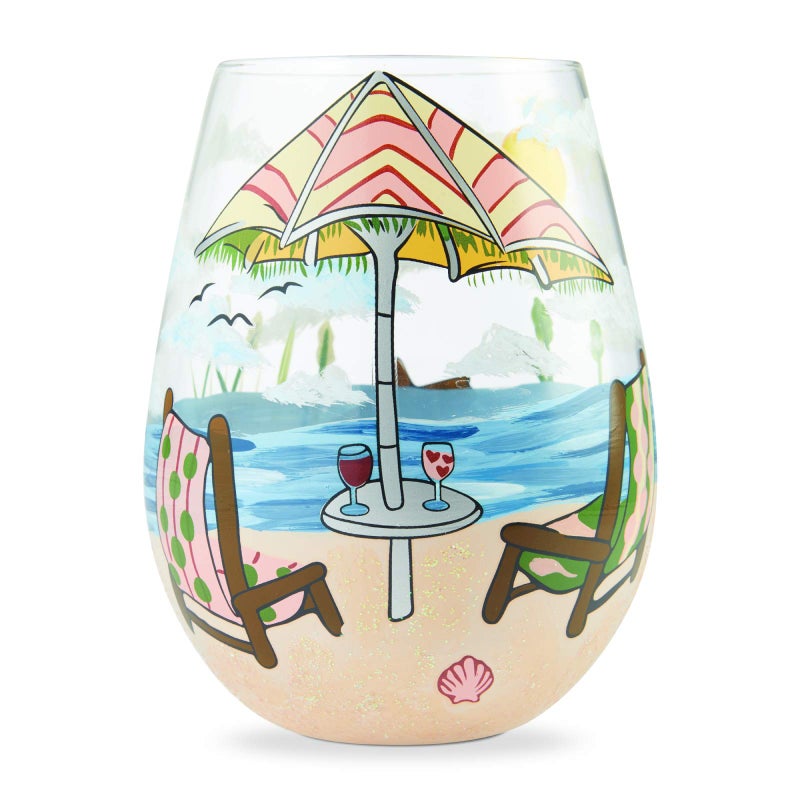 Enesco Designs by Lolita Beach Please HandPainted Artisan Stemless Wine Glass 1 Count Pack of 1 Multicolor 20 ounces