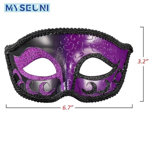 MYSEUNI 2025 New Purple Masquerade Mask for Men- Retro Venetian Mens Masquerade Mask for Cosplay Halloween Party Mardi Gras Mascarade Ball - Image 2