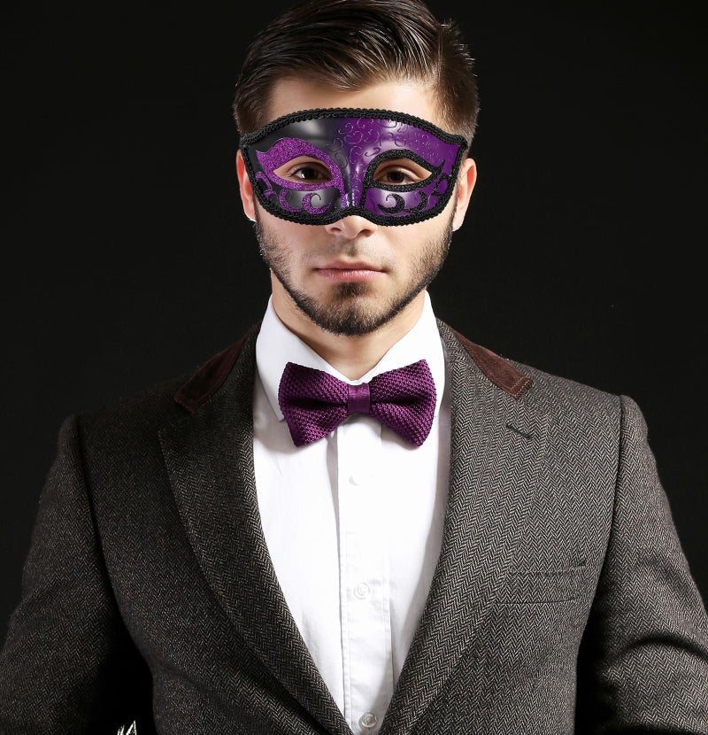 MYSEUNI 2025 New Purple Masquerade Mask for Men- Retro Venetian Mens Masquerade Mask for Cosplay Halloween Party Mardi Gras Mascarade Ball - Image 4