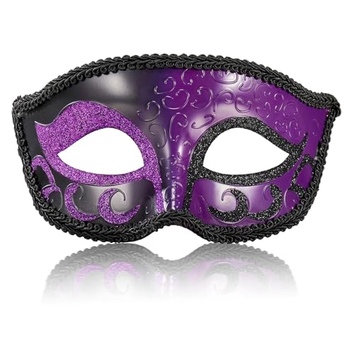 MYSEUNI 2025 New Purple Masquerade Mask for Men- Retro Venetian Mens Masquerade Mask for Cosplay Halloween Party Mardi Gras Mascarade Ball - Image 1