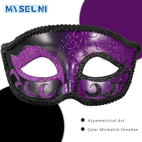 MYSEUNI 2025 New Purple Masquerade Mask for Men- Retro Venetian Mens Masquerade Mask for Cosplay Halloween Party Mardi Gras Mascarade Ball - Image 3