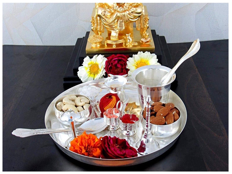 NOBILITY Pooja Thali Set 8 Inch Silver Plated Puja Thali for Diwali Home Decorative Temple Office Wedding Return Gift Items - Image 2