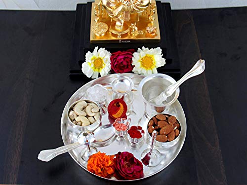 NOBILITY Pooja Thali Set 8 Inch Silver Plated Puja Thali for Diwali Home Decorative Temple Office Wedding Return Gift Items - Image 3