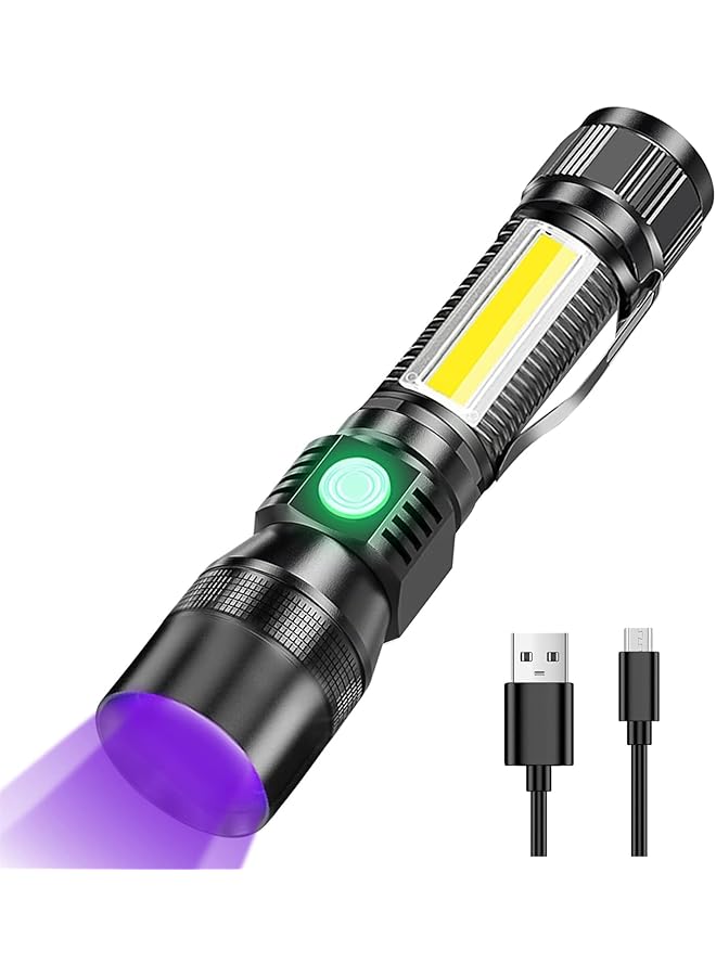 promass UV Flashlight Black Light, Torch Light Rechargeable, Waterproof UV LED Flashlight for Pet Clothing Detection, 7 Modes Super Bright Flashlight with Pocket Clip, Pefect for Searching - Image 1