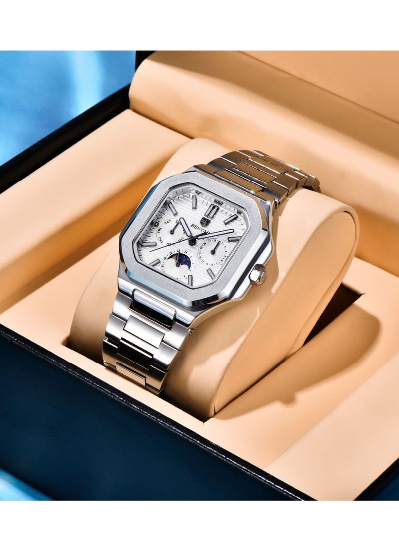 BENYAR Watches for Men Watch Luxury Stainless Steel Quartz Water Resistant Watch 5221SIWT - Image 4