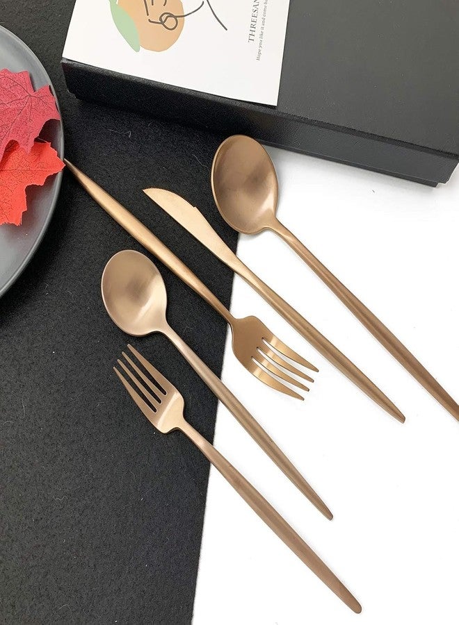 MAPPLE CREATION 5-Pieces Rose Gold Stainless Steel Cutlery Set, Include Forks Spoons and Knives Set, Dishwasher Safe Utensil Sets for Home Restaurant - Image 1