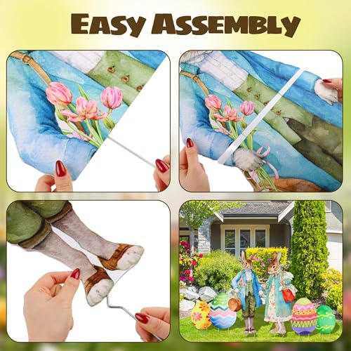 Vivantia 6 Pack Easter Yard Signs Vintage Bunny Couple & Colorful Easter Eggs Corrugated Plastic Lawn Signs Outdoor Spring Decor for Lawn, Patio, Egg Hunt Party - Image 4