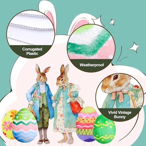 Vivantia 6 Pack Easter Yard Signs Vintage Bunny Couple & Colorful Easter Eggs Corrugated Plastic Lawn Signs Outdoor Spring Decor for Lawn, Patio, Egg Hunt Party - Image 3