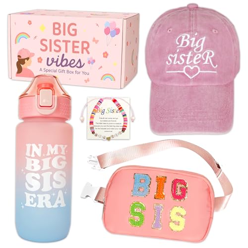 Merrypuls Big Sister Gifts for Girls – 4PCS Big Sister Gift Set with Cap, Fanny Pack, Water Bottle & Bracelet – Birthday Present or New Baby Sibling Gift - Image 1