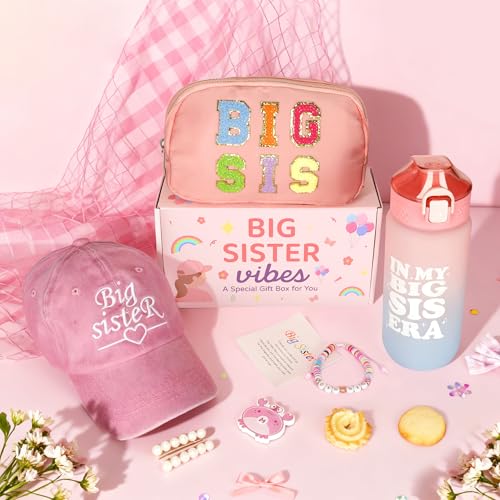 Merrypuls Big Sister Gifts for Girls – 4PCS Big Sister Gift Set with Cap, Fanny Pack, Water Bottle & Bracelet – Birthday Present or New Baby Sibling Gift - Image 2