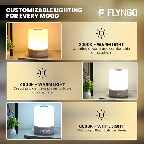FLYNGO Touch Control LED Night Light Table Lamp for Bedroom, Living Room, and Study, with Adjustable Brightness, USB Rechargeable (A1)Plastic ,White - Image 3