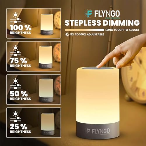 FLYNGO Touch Control LED Night Light Table Lamp for Bedroom, Living Room, and Study, with Adjustable Brightness, USB Rechargeable (A1)Plastic ,White - Image 4