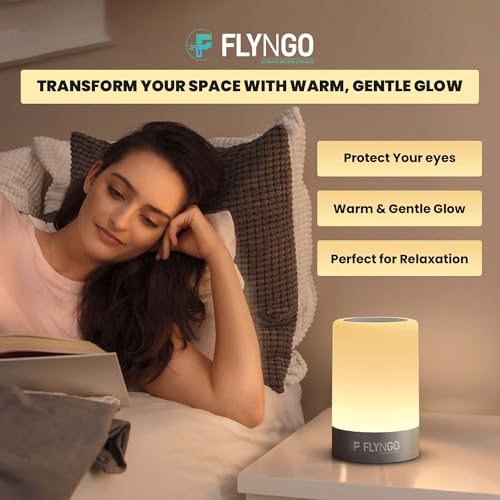 FLYNGO Touch Control LED Night Light Table Lamp for Bedroom, Living Room, and Study, with Adjustable Brightness, USB Rechargeable (A1)Plastic ,White - Image 2