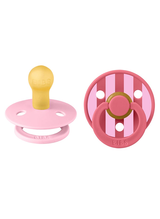 BIBS Pack Of 2 Studio Colour Round Pacifier, Latex Size 1, 0 - 6 Months, Baby Pink Coral, Orthodontic Soother, Soft Natural Rubber, Bpa - Free  - Image 1