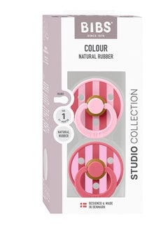 BIBS Pack Of 2 Studio Colour Round Pacifier, Latex Size 1, 0 - 6 Months, Baby Pink Coral, Orthodontic Soother, Soft Natural Rubber, Bpa - Free  - Image 2
