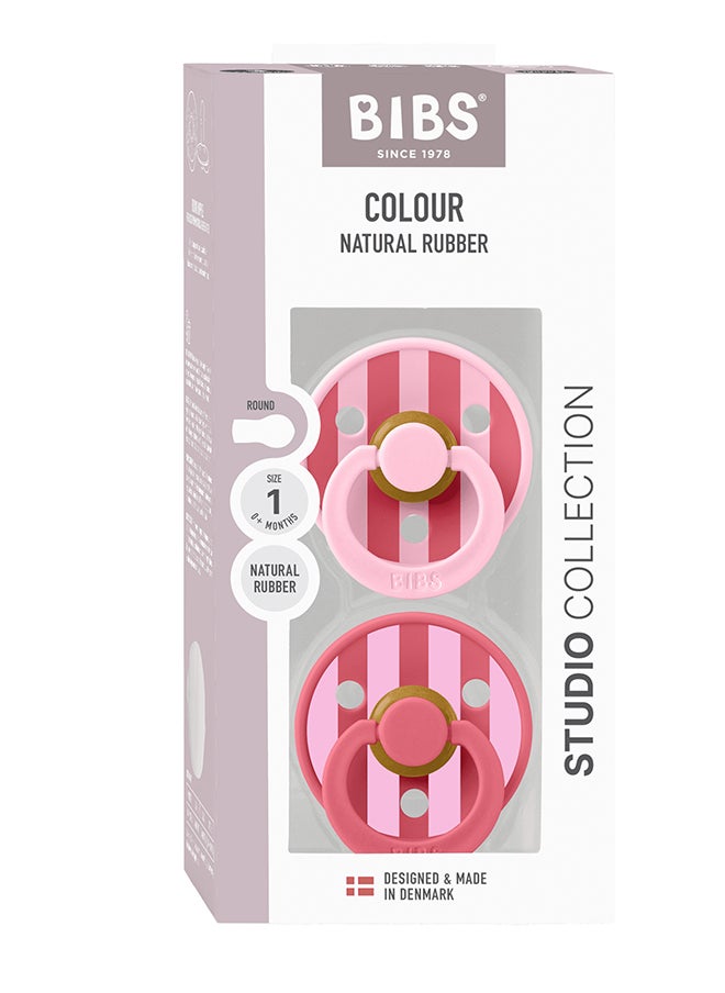 BIBS Pack Of 2 Studio Colour Round Pacifier, Latex Size 1, 0 - 6 Months, Baby Pink Coral, Orthodontic Soother, Soft Natural Rubber, Bpa - Free  - Image 2