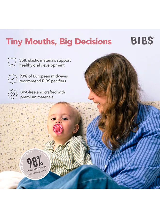 BIBS Pack Of 2 Studio Colour Round Pacifier, Latex Size 1, 0 - 6 Months, Baby Pink Coral, Orthodontic Soother, Soft Natural Rubber, Bpa - Free