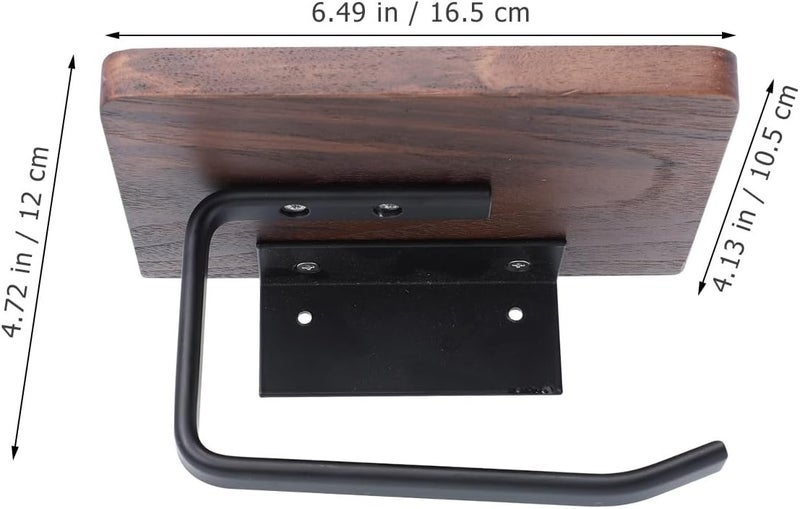 LALAFINA Wall-Mounted Wooden Paper Holder Bathroom Nail-Free Toilet Paper Rack with 16-inch Walnut Shelf for Bathroom Storage and Organization - Image 2