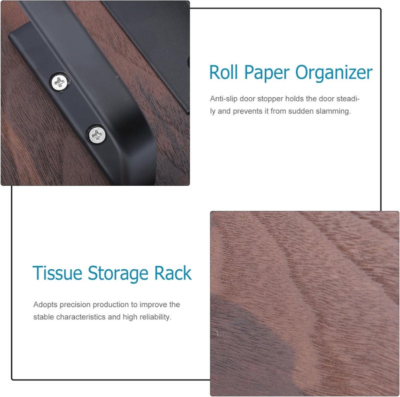 LALAFINA Wall-Mounted Wooden Paper Holder Bathroom Nail-Free Toilet Paper Rack with 16-inch Walnut Shelf for Bathroom Storage and Organization - Image 3