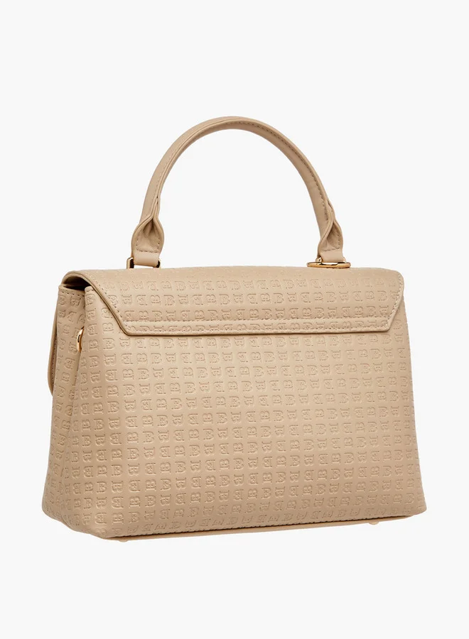 Flora Bella By Shoexpress Women's Monogram Embossed Satchel Bag with Flap Closure and Detachable Strap
