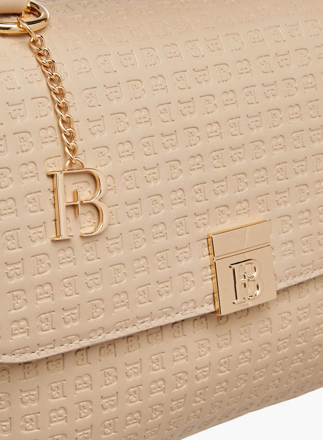 Flora Bella By Shoexpress Women's Monogram Embossed Satchel Bag with Flap Closure and Detachable Strap