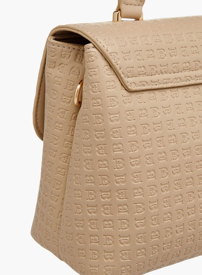 Flora Bella By Shoexpress Women's Monogram Embossed Satchel Bag with Flap Closure and Detachable Strap