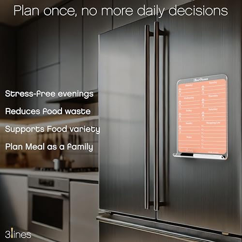 3 Lines ClearBite Acrylic Magnetic Meal Planner Board | Sleek & Durable | Includes Marker & Duster | 24x16 CM | Perfect for Meal Planning, Shopping Lists, Notes | Ideal for Home, Office | Apricot - Image 2
