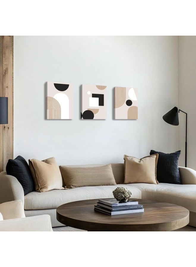 INSIJAM Set Of 3 Framed Canvas Wall Arts Beige White Geometric Lines Boho Canvas Wall Art Set Framed Mid Century Minimalist Modern Wall Picture Nordic Art Prints Painting Artwork for Bedroom Living Room Office Ready to Hang - Image 5