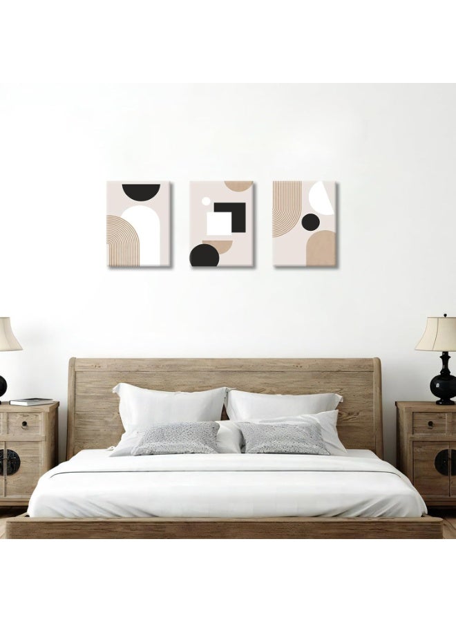 INSIJAM Set Of 3 Framed Canvas Wall Arts Beige White Geometric Lines Boho Canvas Wall Art Set Framed Mid Century Minimalist Modern Wall Picture Nordic Art Prints Painting Artwork for Bedroom Living Room Office Ready to Hang - Image 4