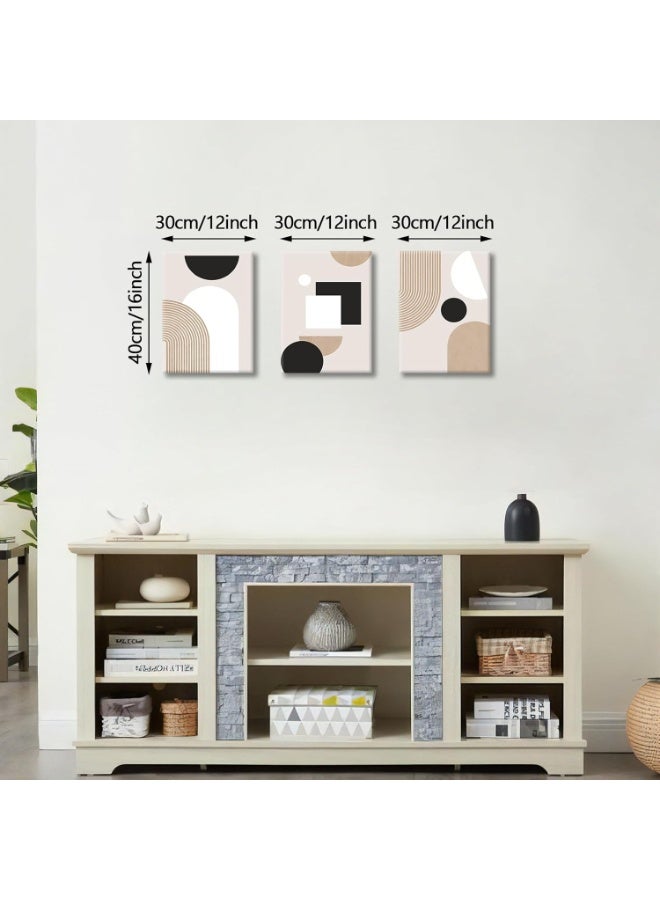 INSIJAM Set Of 3 Framed Canvas Wall Arts Beige White Geometric Lines Boho Canvas Wall Art Set Framed Mid Century Minimalist Modern Wall Picture Nordic Art Prints Painting Artwork for Bedroom Living Room Office Ready to Hang - Image 3