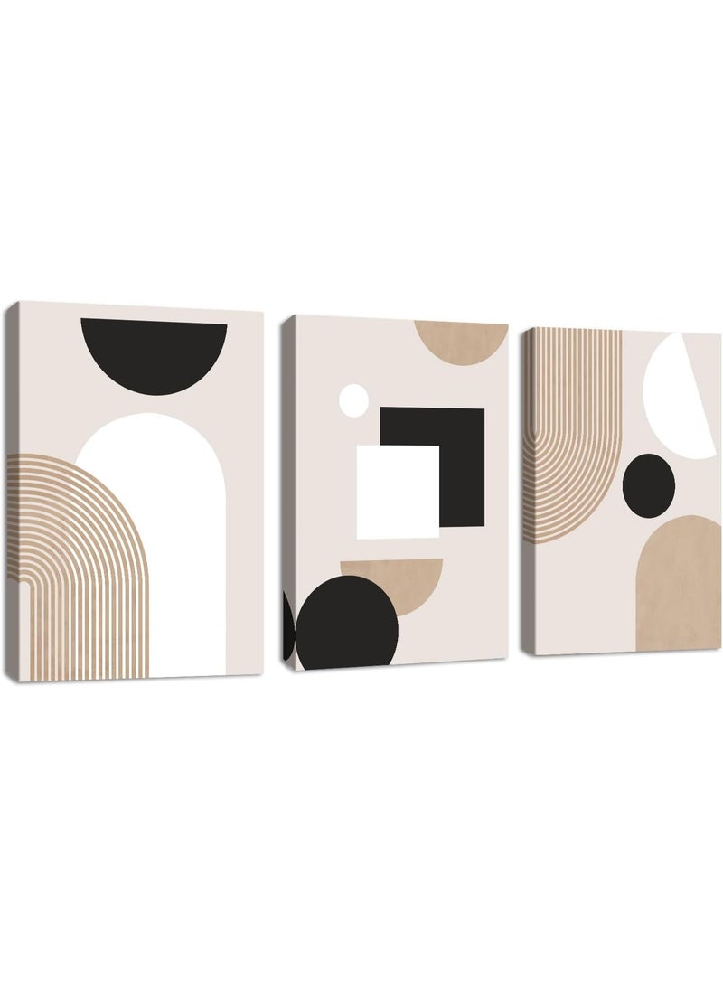 INSIJAM Set Of 3 Framed Canvas Wall Arts Beige White Geometric Lines Boho Canvas Wall Art Set Framed Mid Century Minimalist Modern Wall Picture Nordic Art Prints Painting Artwork for Bedroom Living Room Office Ready to Hang - Image 2