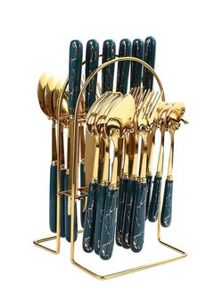 Captaintech 24 Piece Ceramics Stainless Steel Flatware Set with Knife Spoon Fork（Dark Green）  - Image 1