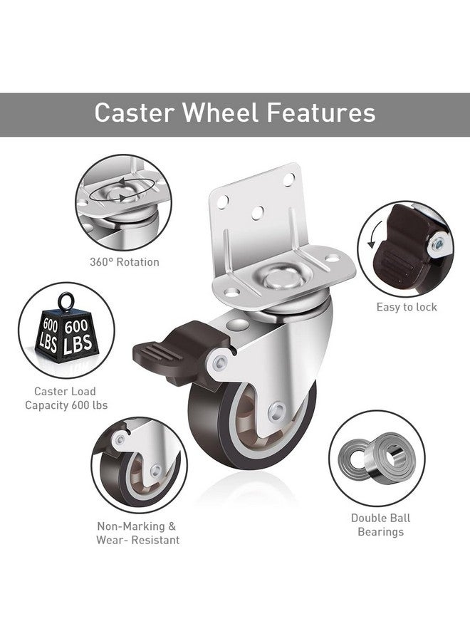 HASTHIP® 4 Pcs Swivel Caster Wheels Set Locking Casters Swivel Caster Wheels 2-Inch Small Rubber Caster Wheels Heavy Duty 600lbs Moving Wheel Casters for Furniture, Baby Bed, Kitchen, Cabinet - Image 3