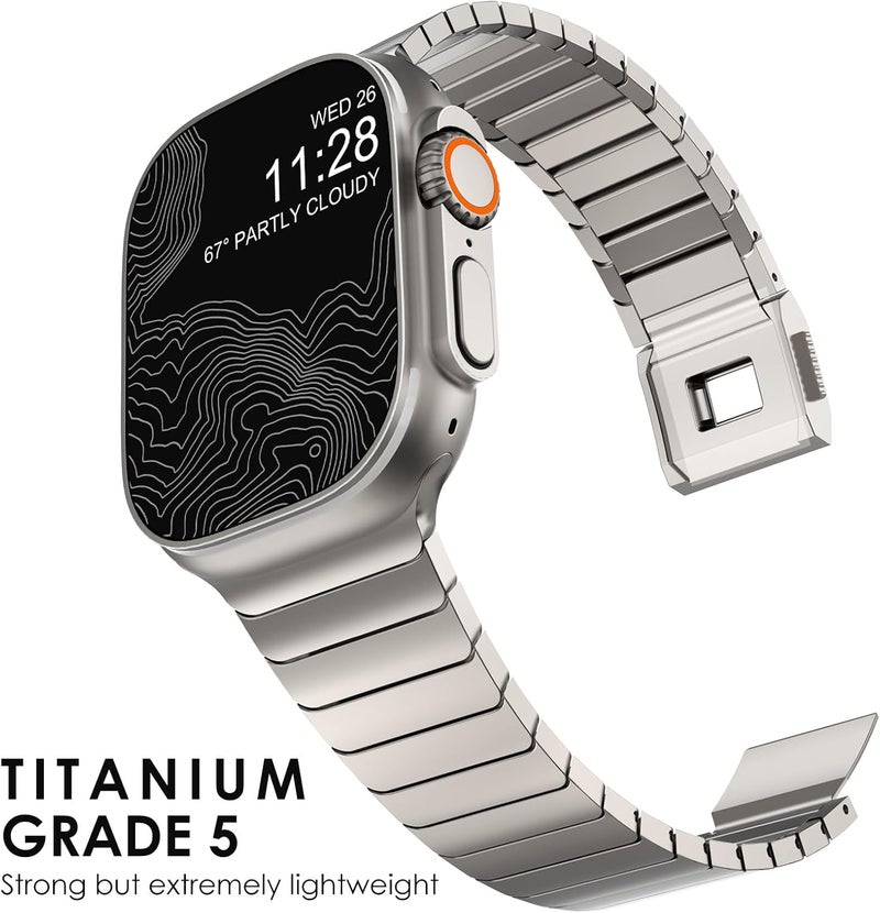 سوار من الفولاذ المقاوم للصدأ من CHANCHY لساعة Apple Watch Ultra بمقاسات 49 مم و45 مم و44 مم و42 مم و38 مم و40 مم و41 مم، حزام معدني مع مشبك قابل للطي لساعة Apple Watch Series 8 و7 و6 و5 و4 و3 و2 و1 للرجال (أسود، 49 مم و45 مم و44 مم و42 مم) - Image 2