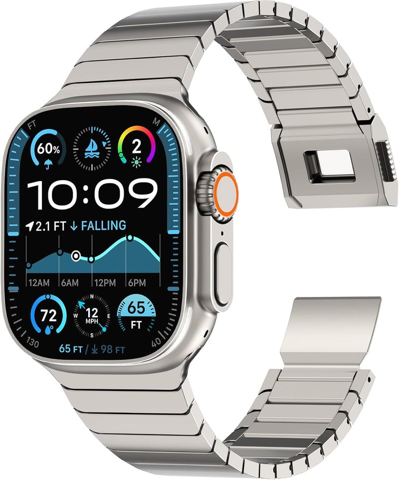 سوار من الفولاذ المقاوم للصدأ من CHANCHY لساعة Apple Watch Ultra بمقاسات 49 مم و45 مم و44 مم و42 مم و38 مم و40 مم و41 مم، حزام معدني مع مشبك قابل للطي لساعة Apple Watch Series 8 و7 و6 و5 و4 و3 و2 و1 للرجال (أسود، 49 مم و45 مم و44 مم و42 مم) - Image 1