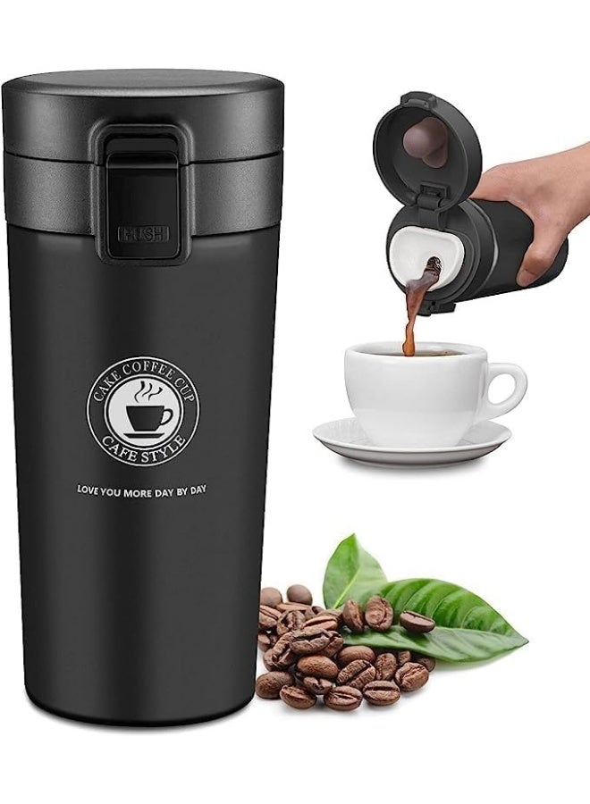 Original 350ml Thermal Mug and Flask, Vacuum-Insulated Stainless Steel 304 Thermal Bottle for Tea and Coffee, Retains Heat, Suitable for Travel, Hot and Cold Beverages, and Perfect for Kids and Infants. Features a Leak-Proof Design, Making It a Great Gift for Outdoor, Office, Home, and Sports Use. Available in an Elegant Black Satin Finish – Coffee, Nescafe, Cappuccino, and Tea Mug – Fits Car Cup Holders – Coffee Mug – Double-Wall Stainless Steel Insulation with a Mesh Filter and Foldable Lid to Keep Beverages Hot or Cold – Vacuum-Insulated Stainless Steel Thermal Cup with Double-Wall Design, Flip Lid, and Mesh Filter for Hot and Cold Drinks for Up to 6 Hours. - Image 1