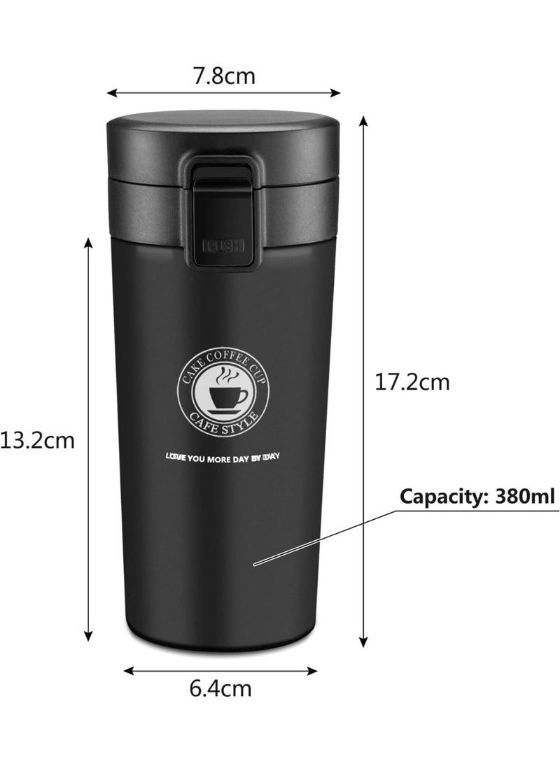 Original 350ml Thermal Mug and Flask, Vacuum-Insulated Stainless Steel 304 Thermal Bottle for Tea and Coffee, Retains Heat, Suitable for Travel, Hot and Cold Beverages, and Perfect for Kids and Infants. Features a Leak-Proof Design, Making It a Great Gift for Outdoor, Office, Home, and Sports Use. Available in an Elegant Black Satin Finish – Coffee, Nescafe, Cappuccino, and Tea Mug – Fits Car Cup Holders – Coffee Mug – Double-Wall Stainless Steel Insulation with a Mesh Filter and Foldable Lid to Keep Beverages Hot or Cold – Vacuum-Insulated Stainless Steel Thermal Cup with Double-Wall Design, Flip Lid, and Mesh Filter for Hot and Cold Drinks for Up to 6 Hours. - Image 2