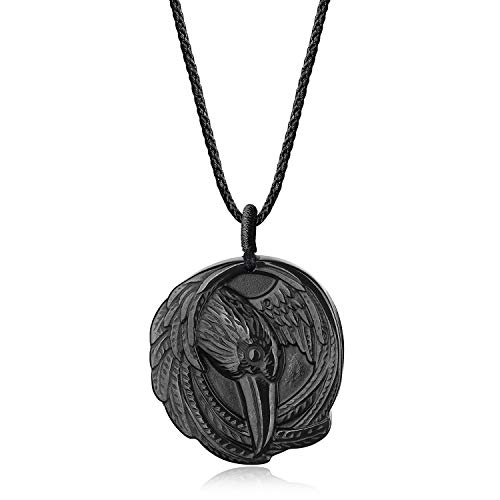 COAI Black Obsidian Black Stone Necklace Raven Necklace for Men Women, Nylon Cord - Image 1
