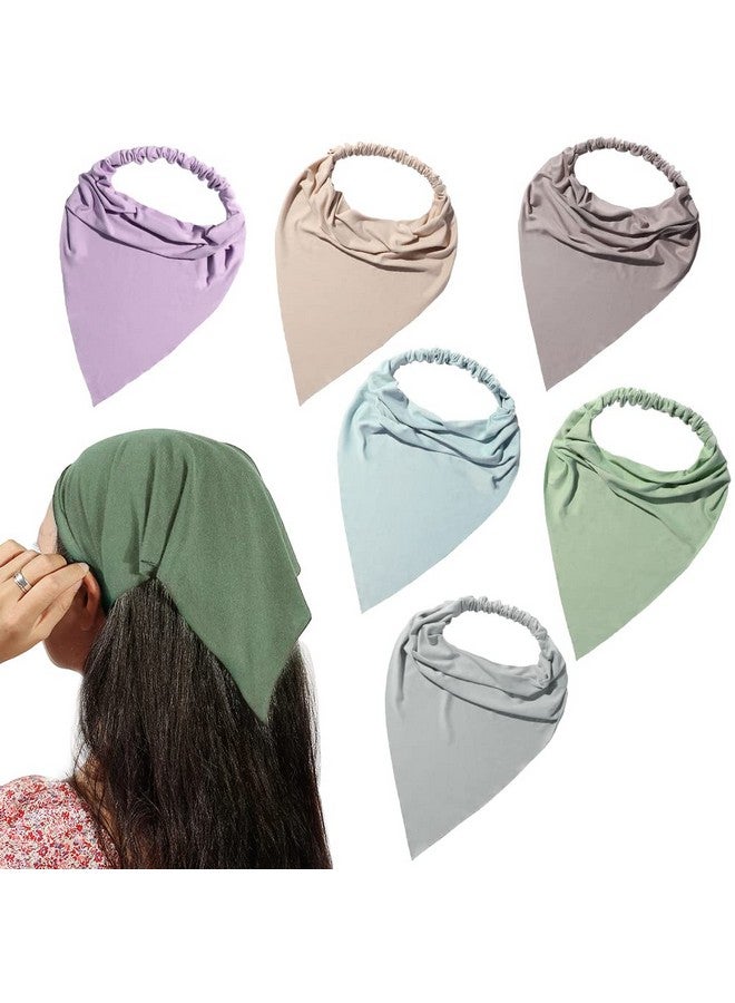 Vercret 6 Pack Hair Scarf Headband For Women Elastic Hair Kerchief Large Boho Triangle Bandana Head Scarf With Clips Non Slip Solid Color Headbands Hair Scarves For Teen Girls - Image 1