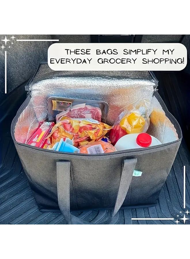 حقيبة تبريد كبيرة قابلة للطي باللون الأسود 2 حقيبة معزولة قابلة لإعادة الاستخدام لتوصيل الطعام - Image 2