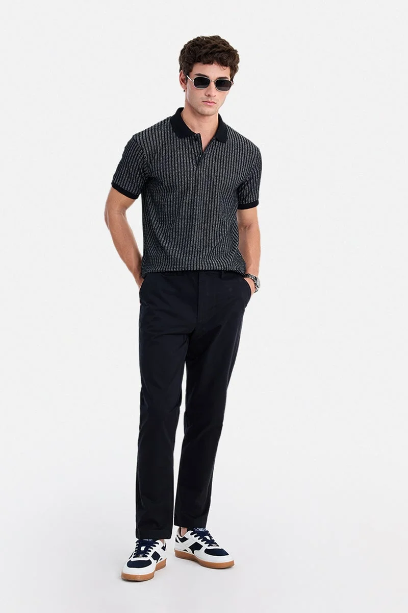 سنيتش Black Textured Half Sleeve Slim Fit Vacation T-Shirt