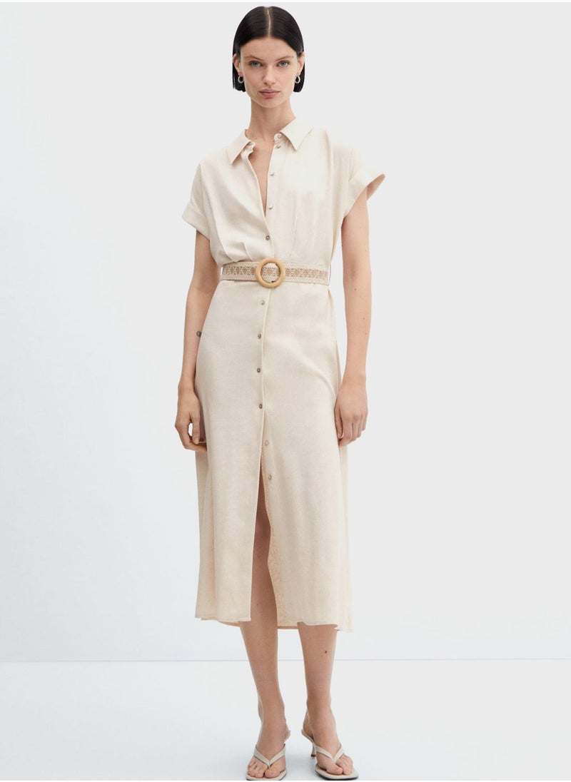 MANGO - Belted Button Down Shirt Dress - Image 1