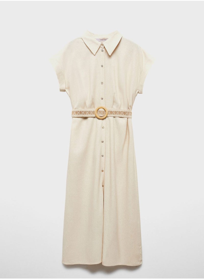 MANGO - Belted Button Down Shirt Dress - Image 1