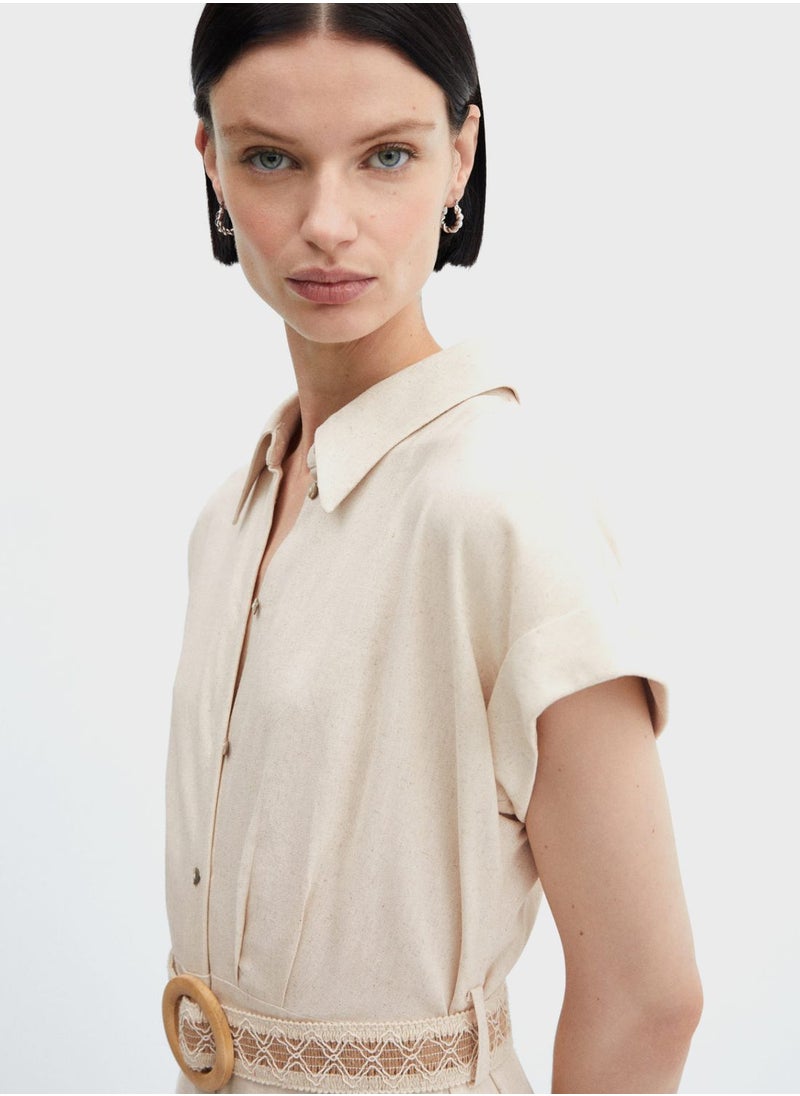 MANGO - Belted Button Down Shirt Dress - Image 1
