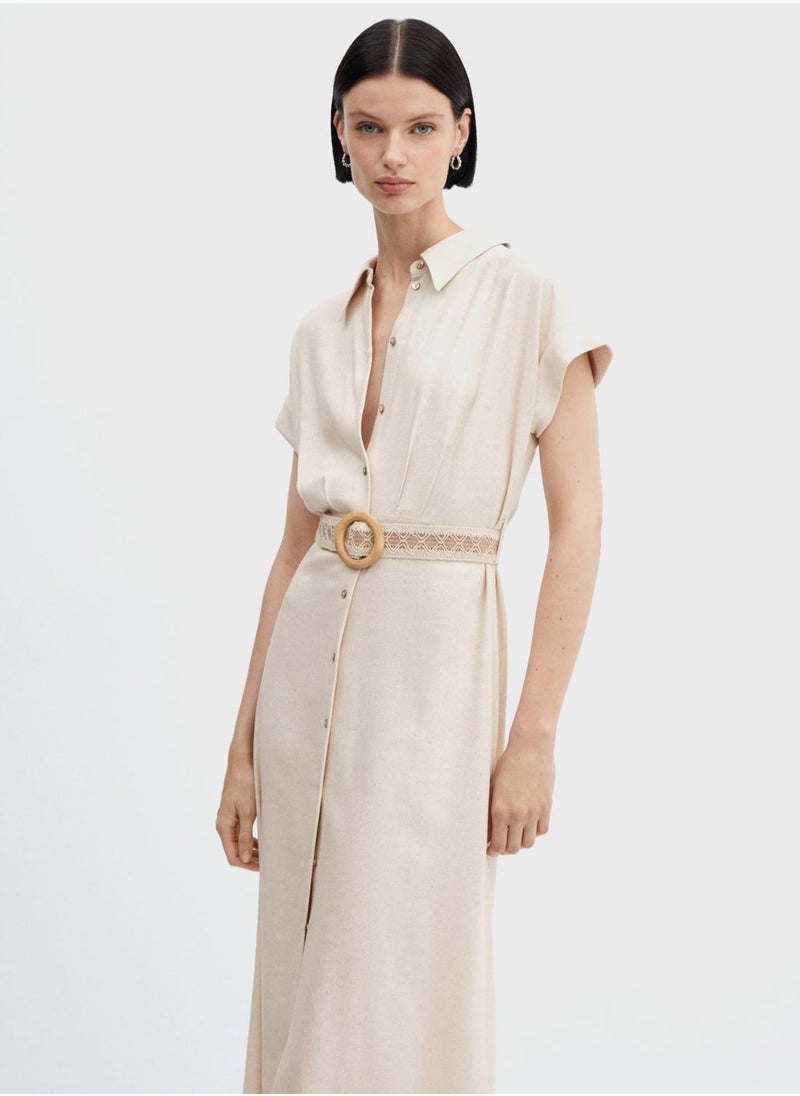 MANGO - Belted Button Down Shirt Dress - Image 1