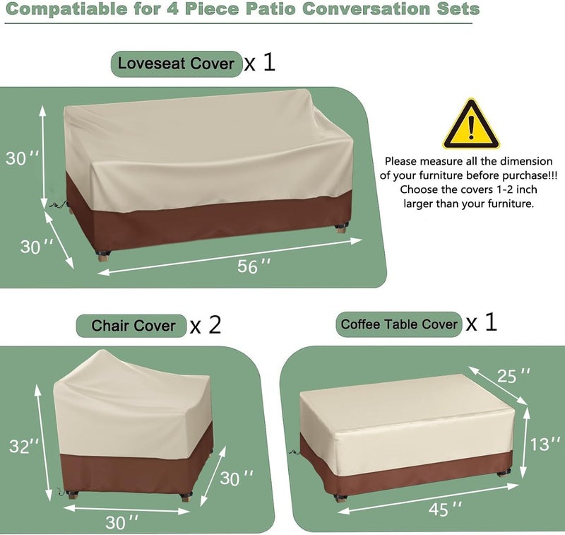 Gasadar Patio Furniture Cover , Outdoor Furniture Covers Waterproof for Patio Loveseat, Chair and Coffee Table, Beige & Brown - Image 2