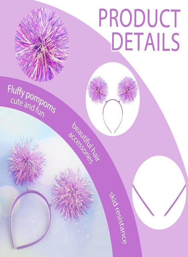 WLLHYF Foil Strips Pom Pom Headband Tinsel Fashion Headband Fluffy Ball Hair Loop Cosplay Hair Accessories for Women Girls Christmas Party Birthday - Image 3